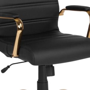 EMMA + OLIVER High Back Black LeatherSoft Executive Swivel Office Chair with Gold Frame/Arms