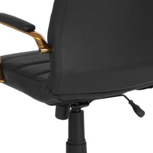 EMMA + OLIVER High Back Black LeatherSoft Executive Swivel Office Chair with Gold Frame/Arms