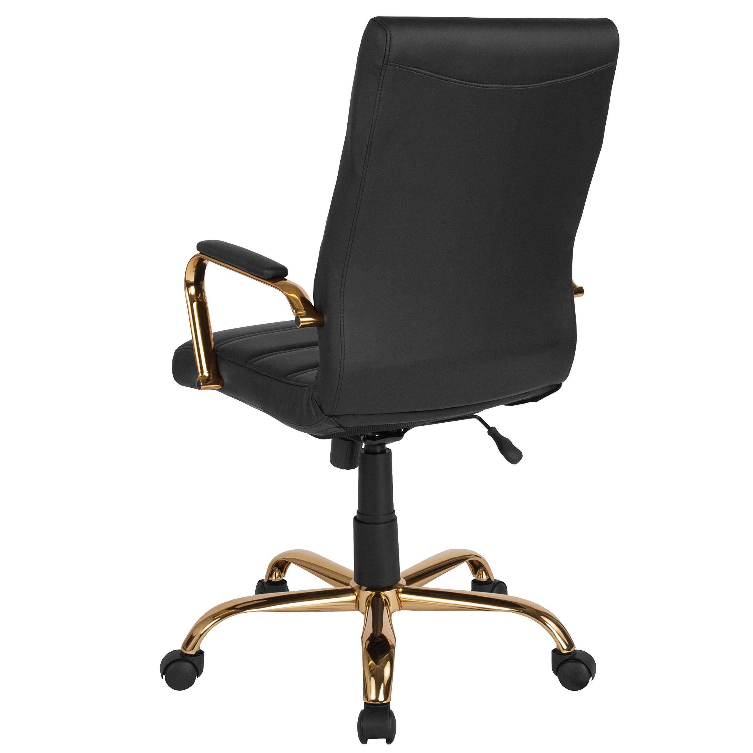 EMMA + OLIVER High Back Black LeatherSoft Executive Swivel Office Chair with Gold Frame/Arms