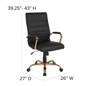 EMMA + OLIVER High Back Black LeatherSoft Executive Swivel Office Chair with Gold Frame/Arms