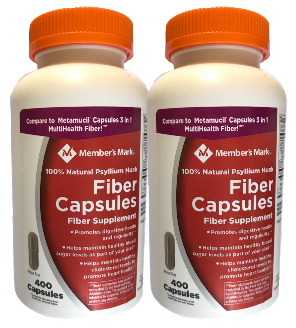 Member's Mark Fiber Capsules 2Pack (400 Count) Psyllium Husk is The #1 Doctor-Recommended Fiber Supplement.