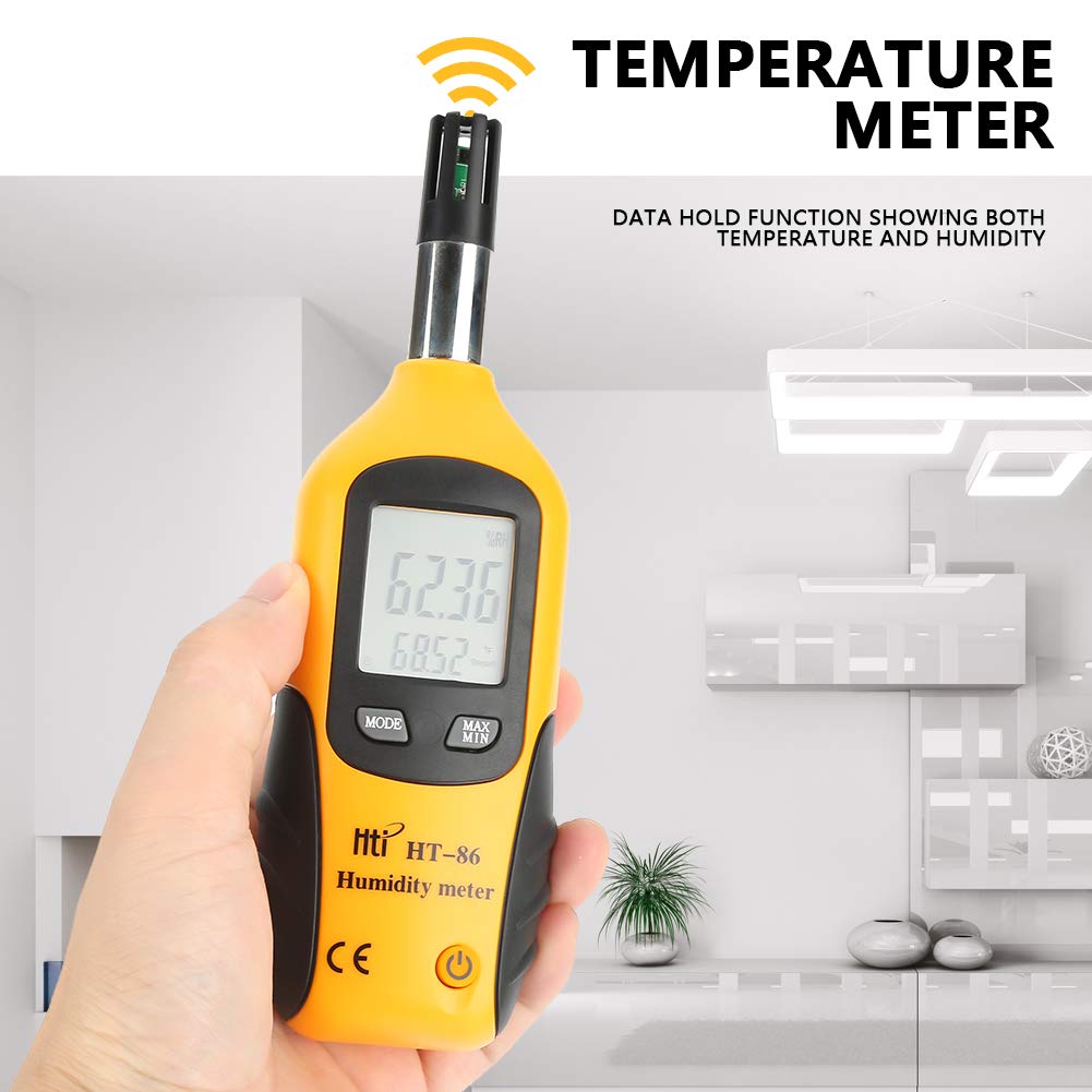 HT-86 Temperature Humidity Meter 2 in 1 Portable Digital Hygrometer Thermometer Humidity Gauge Monitor Indoor Outdoor with Wet Bulb Dew Point Double Display for Industry Agriculture Meteorology