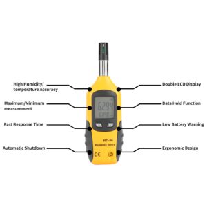 HT-86 Temperature Humidity Meter 2 in 1 Portable Digital Hygrometer Thermometer Humidity Gauge Monitor Indoor Outdoor with Wet Bulb Dew Point Double Display for Industry Agriculture Meteorology