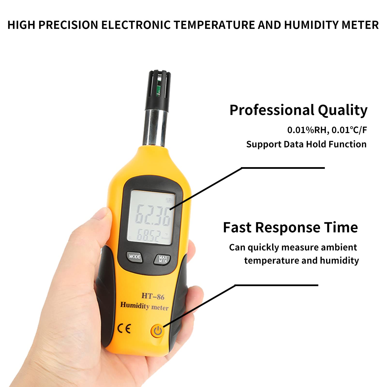 HT-86 Temperature Humidity Meter 2 in 1 Portable Digital Hygrometer Thermometer Humidity Gauge Monitor Indoor Outdoor with Wet Bulb Dew Point Double Display for Industry Agriculture Meteorology