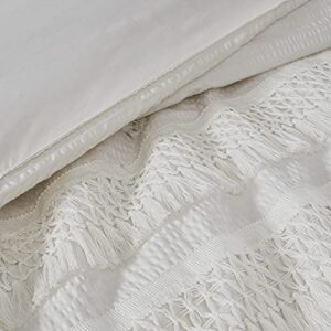 Madison Park Amaya 100% Cotton Duvet Set - Seersucker Design with Tassel Trims Accent, Breathable Cover for Comforter, All Season Bedding with Matching Sham, King/Cal King(104"x92") Ivory 3 Piece