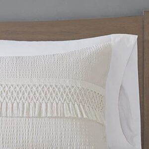 Madison Park Amaya 100% Cotton Duvet Set - Seersucker Design with Tassel Trims Accent, Breathable Cover for Comforter, All Season Bedding with Matching Sham, King/Cal King(104"x92") Ivory 3 Piece