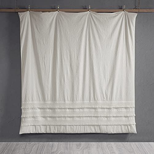 Madison Park Amaya 100% Cotton Duvet Set - Seersucker Design with Tassel Trims Accent, Breathable Cover for Comforter, All Season Bedding with Matching Sham, King/Cal King(104"x92") Ivory 3 Piece