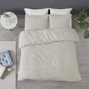 Madison Park Amaya 100% Cotton Duvet Set - Seersucker Design with Tassel Trims Accent, Breathable Cover for Comforter, All Season Bedding with Matching Sham, King/Cal King(104"x92") Ivory 3 Piece