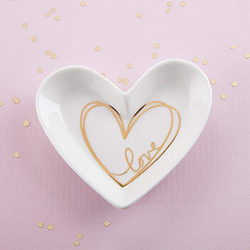 Kate Aspen Shaped Ceramic with Gold Foil Trinket Dish, Love Heart Small,