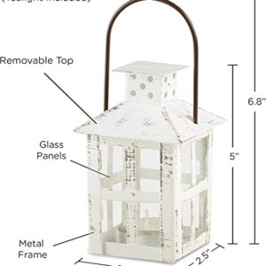 Kate Aspen Rustic Farmhouse White Candle Holder, Wedding, Centerpiece Table, Home, Shelf, 5 inch Decorative Lantern