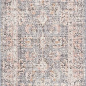 Loloi II Skye Collection SKY-01 Grey/Apricot 5'-0" x 7'-6", 13" Thick,Area Rug,Soft,Durable,Vintage Inspired,Distressed,Low Pile,Non-Shedding,Easy Clean,Printed,Living Room Rug