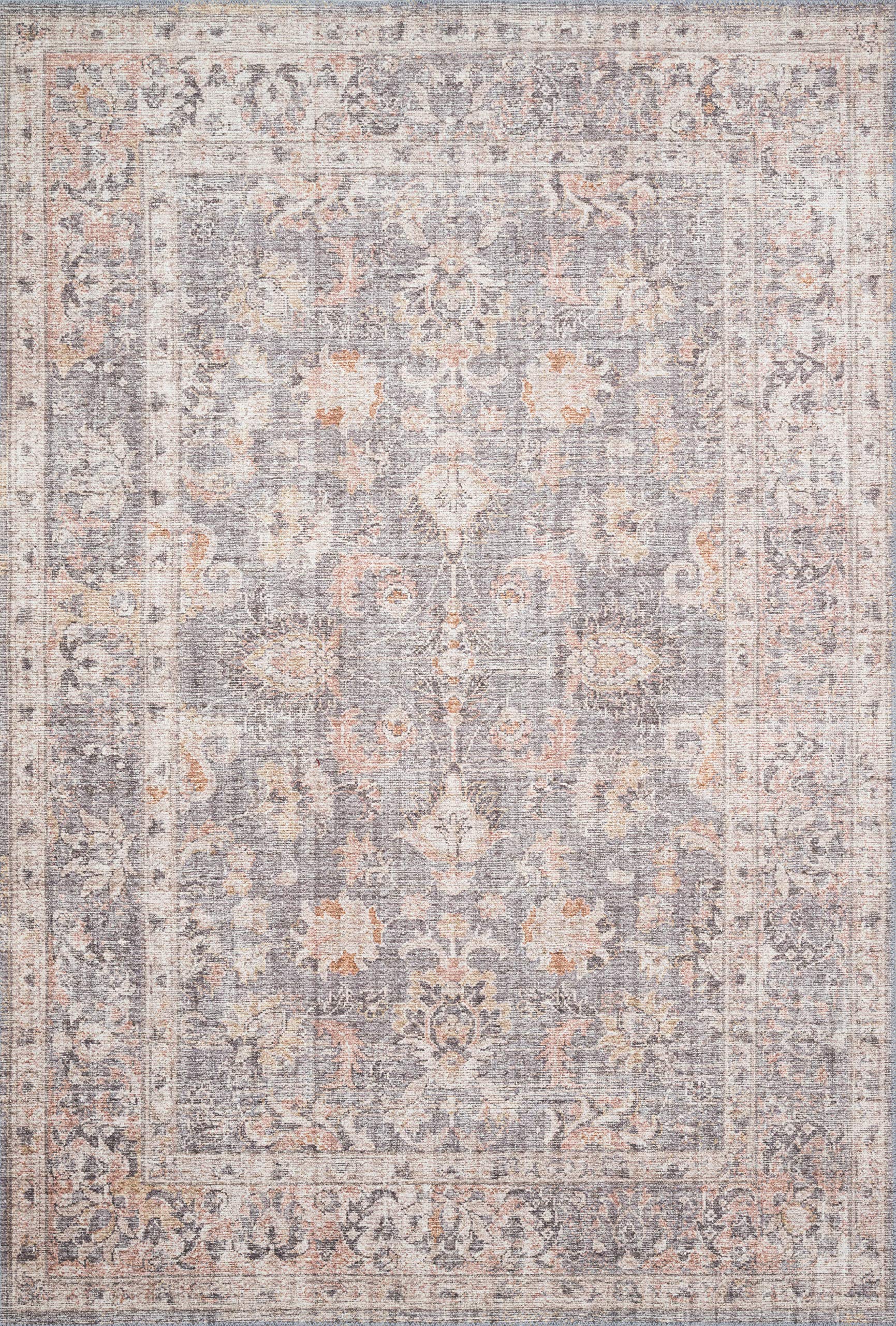 Loloi II Skye Collection SKY-01 Grey/Apricot 5'-0" x 7'-6", 13" Thick,Area Rug,Soft,Durable,Vintage Inspired,Distressed,Low Pile,Non-Shedding,Easy Clean,Printed,Living Room Rug