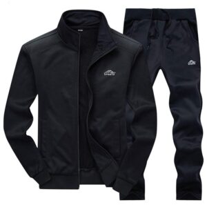 MANTORS Men's 2 Piece Tracksuit Full Zip Running Jogging Sports Sweatsuits 03Black-L