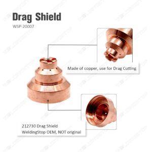 WeldingStop Electrode Tip Nozzle Drag Shield Cup for Miller Spectrum 3080 Plasma Cutter ICE-80CX Torch Pack-23 (212724,212726,212730)