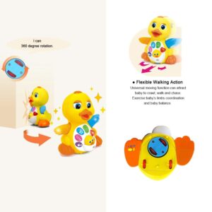 Yiosion Musical Flapping Yellow Duck Interactive Action Educational Learning Walking Light Up Dancing Toy for 1 Year Old Baby Toddler Infant