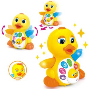 Yiosion Musical Flapping Yellow Duck Interactive Action Educational Learning Walking Light Up Dancing Toy for 1 Year Old Baby Toddler Infant