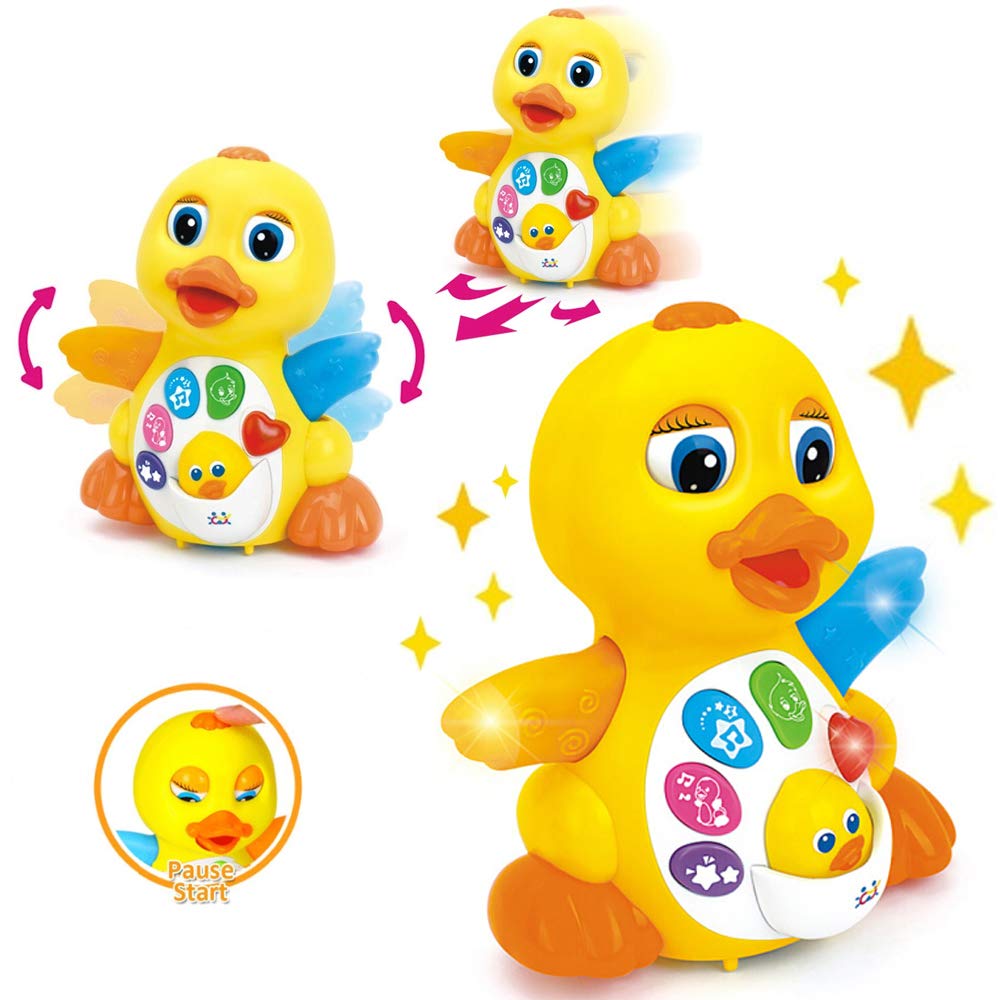 Yiosion Musical Flapping Yellow Duck Interactive Action Educational Learning Walking Light Up Dancing Toy for 1 Year Old Baby Toddler Infant