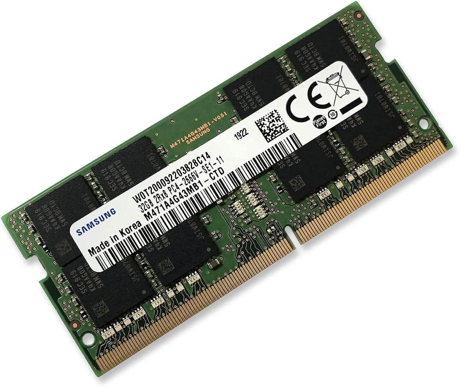 Samsung 32GB DDR4 2666MHz RAM Memory Module for Laptop Computers (260 Pin SODIMM, 1.2V) M471A4G43MB1