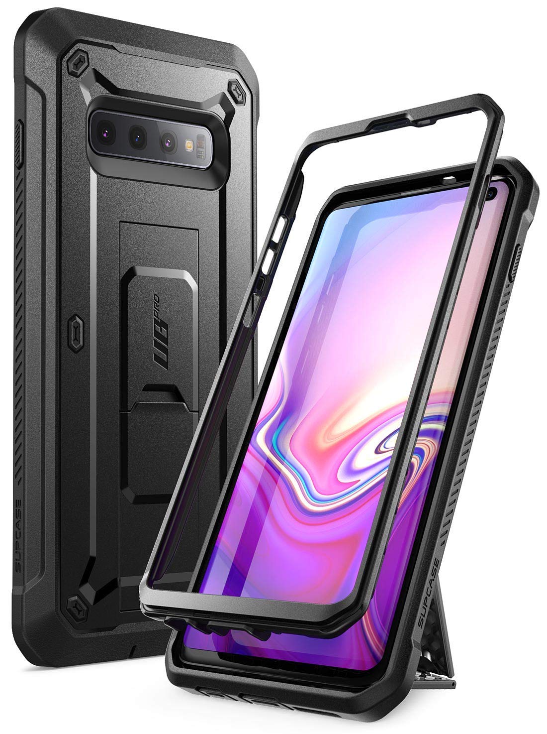 SUPCASE for Samsung Galaxy S10 Case with Satnd (Unicorn Beetle Pro), [Built-in Belt Clip] Heavy Duty Shockproof Rugged Protective Phone Case Without Built-in Screen Protector for Galaxy S10, Black