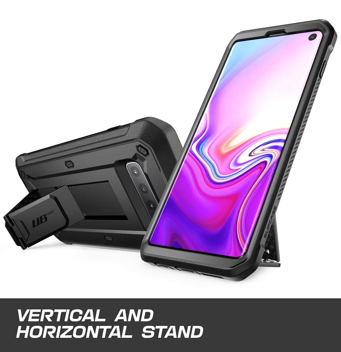 SUPCASE for Samsung Galaxy S10 Case with Satnd (Unicorn Beetle Pro), [Built-in Belt Clip] Heavy Duty Shockproof Rugged Protective Phone Case Without Built-in Screen Protector for Galaxy S10, Black