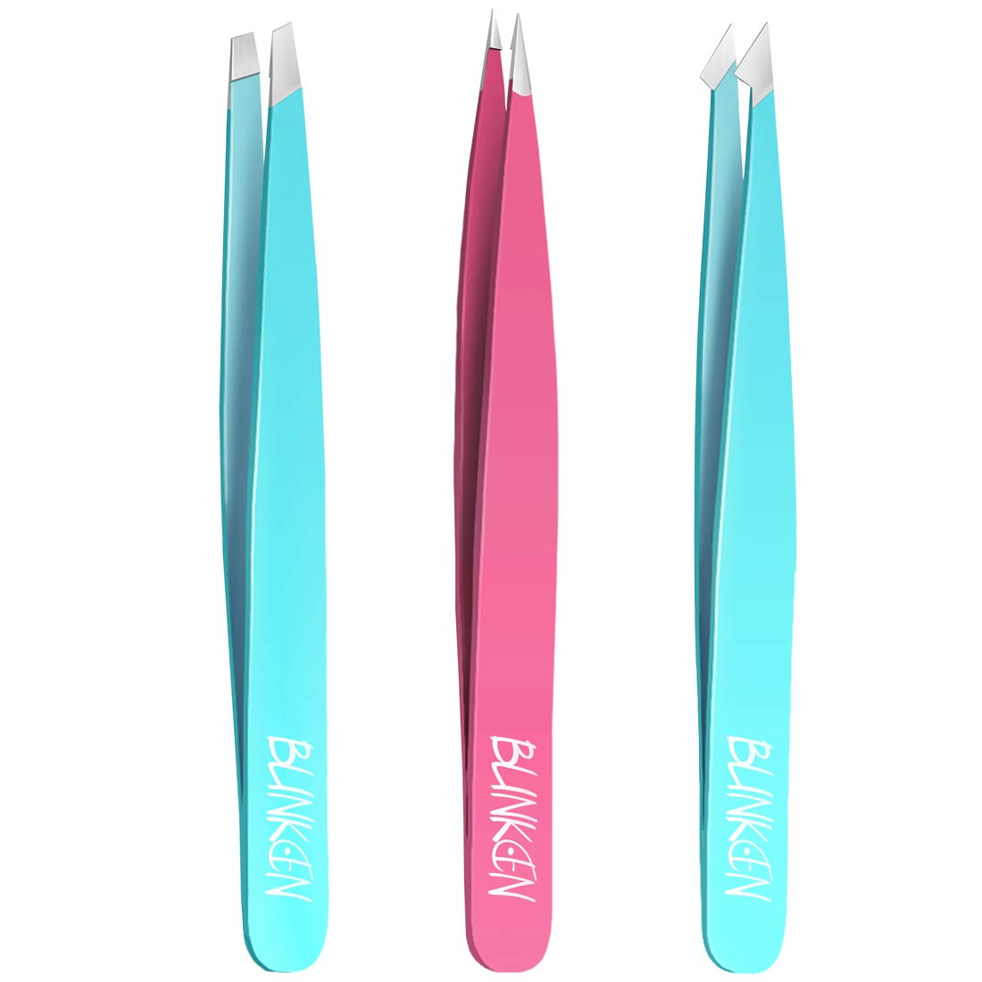 Tweezers for Eyebrows,Blinkeen 3 Pack Tweezer Set,Precision Tweezers for Ingrown Hair/blackhead/craf/splinter,Professional Eyebrow Tweezers.(Color)