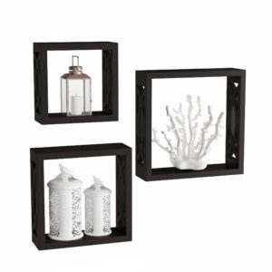 Lavish Home Floating Shelves Open Cube Wall Shelf Set with Hidden Brackets 3 Sizes to Display Decor, Photos, More-Hardware Included (Black)