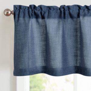 jinchan linen valance for kitchen living room rod pocket small window curtains flax linen textured valance curtains farmhouse country rustic window treatments valance 1 panel 15 inch indigo blue