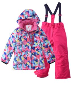 m2c girls thicken warm hooded color block ski snowsuit jacket & pants pink 6/7
