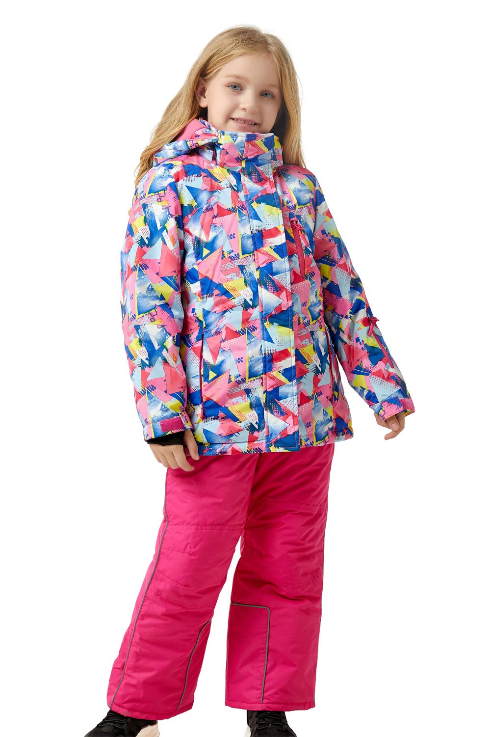 M2C Girls Thicken Warm Hooded Color Block Ski Snowsuit Jacket & Pants Pink 6/7