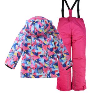 M2C Girls Thicken Warm Hooded Color Block Ski Snowsuit Jacket & Pants Pink 6/7