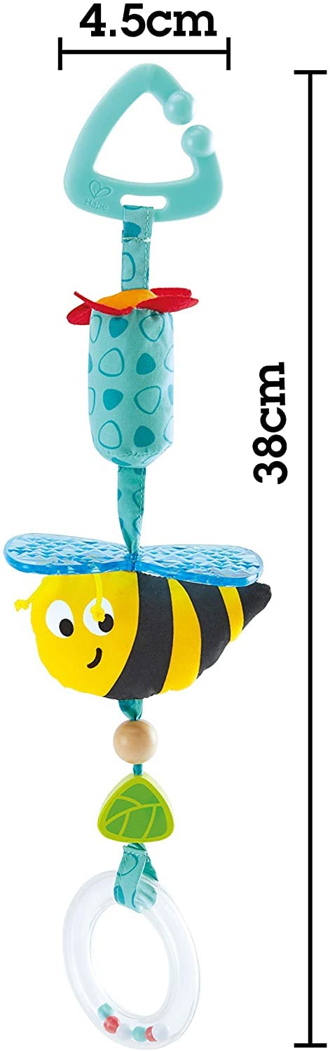Hape Bumblebee Pram Rattle | Clip-On Rattle Pram Bassinet and Pushchair Baby Toy – Suitable for Newborns,Multicolor, L: 15, W: 1.8, H: 4.3 inch