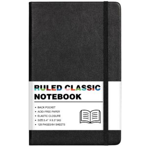ruled notebook/journal – classic notebook journal for women/men, faux leather notebooks for work, premium thick paper, black, hardcover, lined (5.4 x 8.3)
