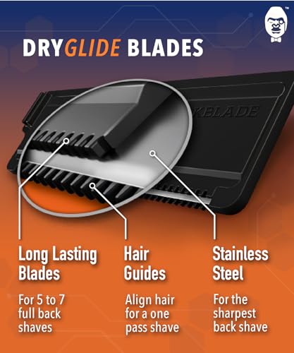 baKblade 2.0 Back Hair and Body Shaver Refill Cartridges for 2.0 and 2.0 Elite Shavers - Dryglide Technology (12 Razors Included)