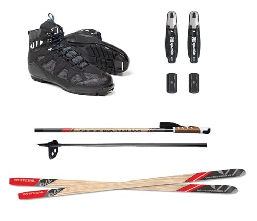 Whitewoods Whitetail Adult Metal Edge Cross-Country NNN Ski Package - Skis, Boots, Bindings, Poles | 160CM (for Skiers 100-130 lbs.) (EU Boot Size: 36)