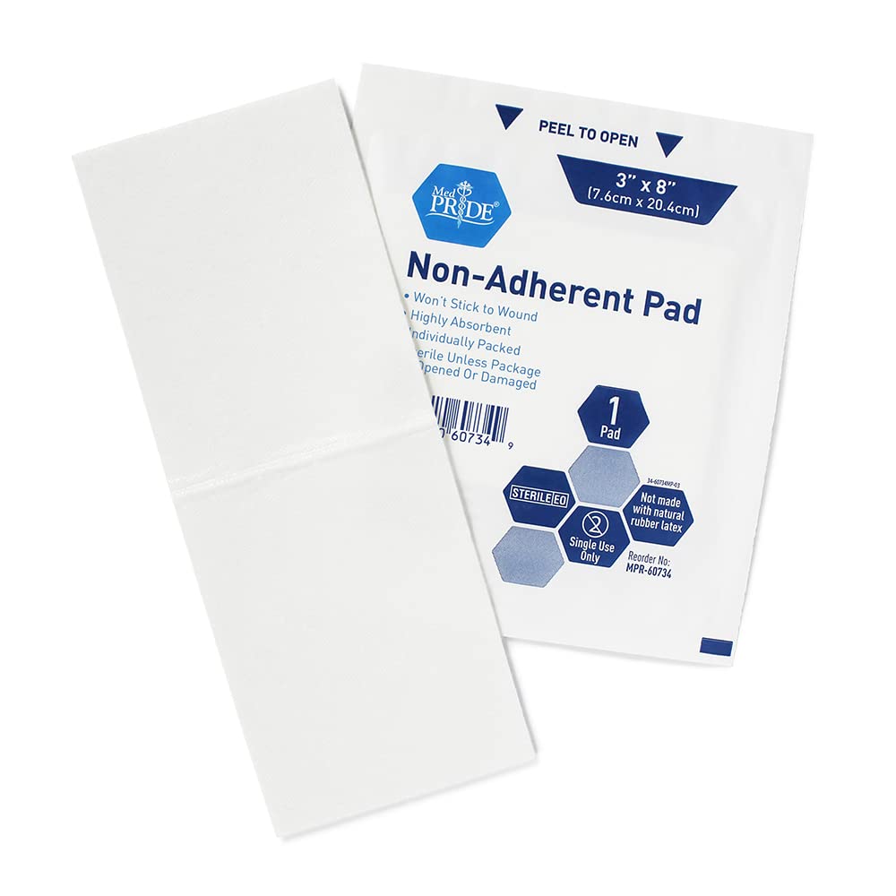 MED PRIDE Sterile Non-Adherent Pads| 50-Pack, 3” x 8”| Non-Adhesive Wound Dressing| Highly Absorbent & Non-Stick, Painless Removal-Switch| Individually Wrapped for Extra Protection