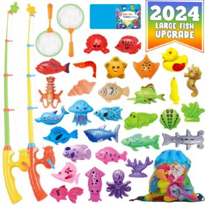 cozybomb™ magnetic fishing game for kids | bath pool toys set for water table learning education fishin for bathtub fun with animal, poles rod net fishes for kids age 3 4 5 6 year