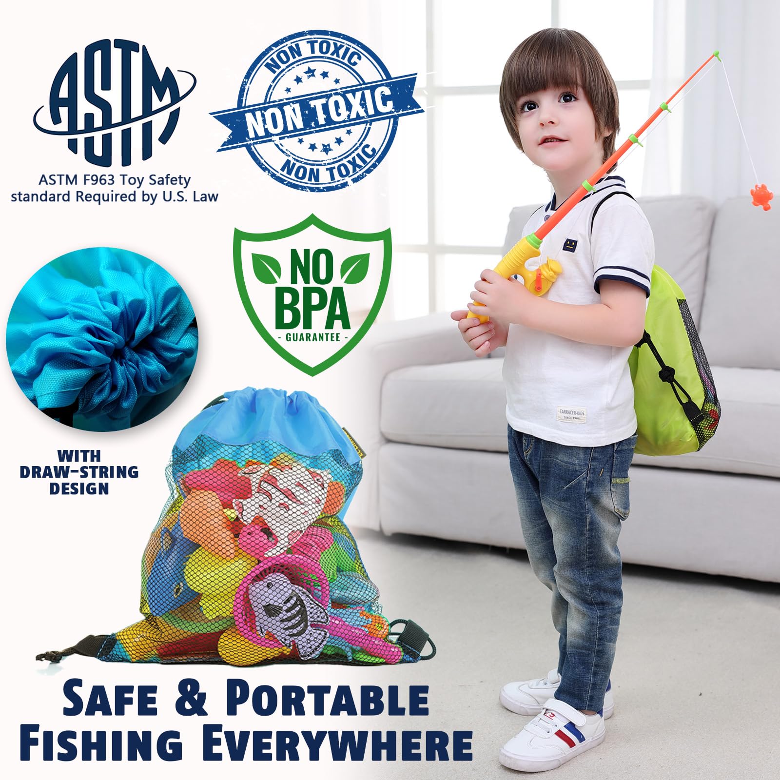 CozyBomB™ Magnetic Fishing Game for Kids | Bath Pool Toys Set for Water Table Learning Education Fishin for Bathtub Fun with Animal, Poles Rod Net Fishes for Kids Age 3 4 5 6 Year