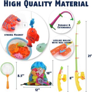 CozyBomB™ Magnetic Fishing Game for Kids | Bath Pool Toys Set for Water Table Learning Education Fishin for Bathtub Fun with Animal, Poles Rod Net Fishes for Kids Age 3 4 5 6 Year