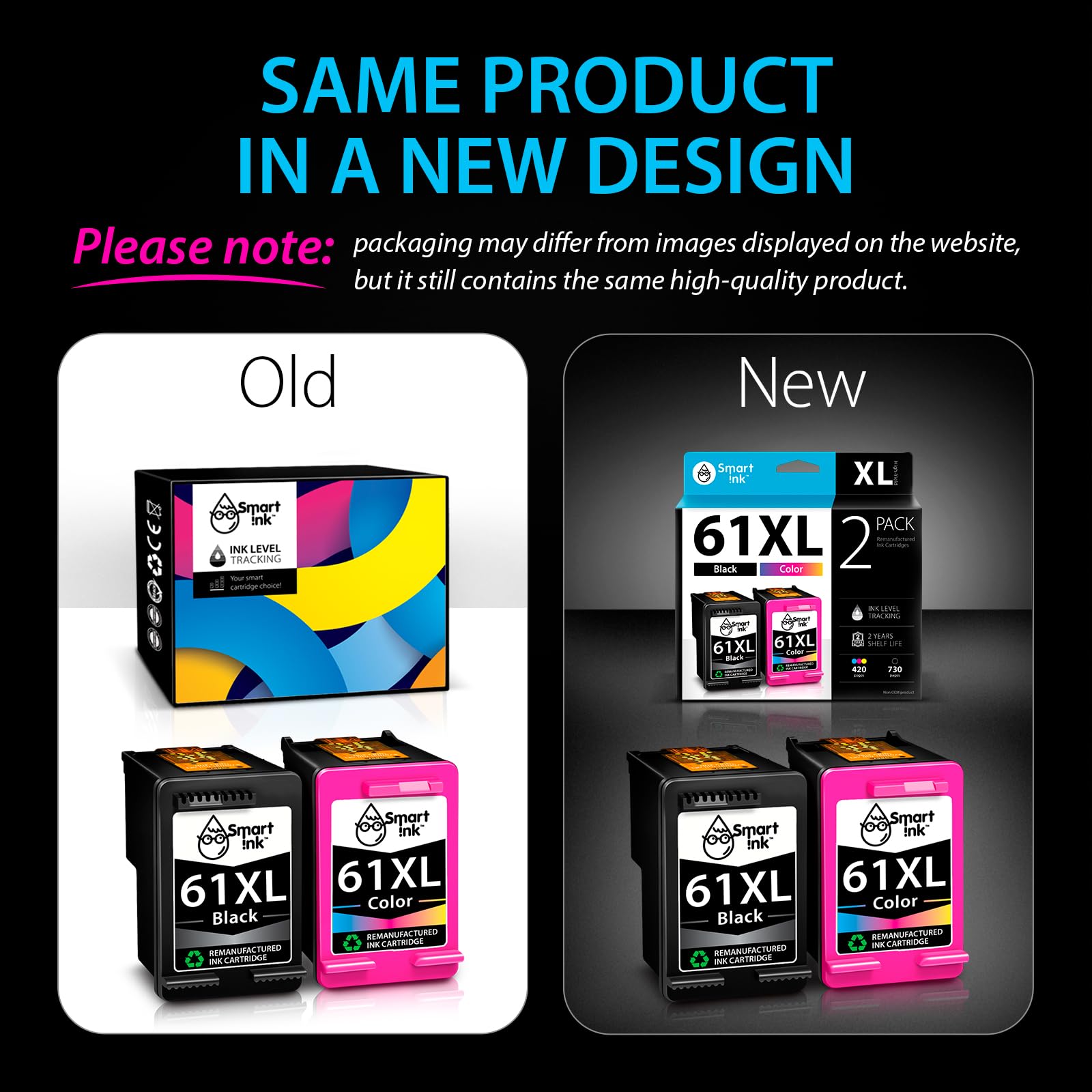 Smart Ink Remanufactured Ink Cartridge Replacement for HP 61 XL 61XL Combo Pack (Black & Tri-Color) to use with HP Envy 4500 4502 5530 OfficeJet 4630 DeskJet 3510 3050 2548 2540 1510 1010 1000