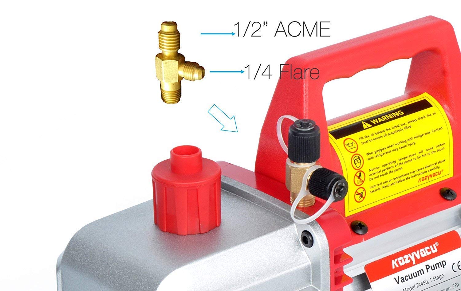 Kozyvacu Mini Split/HVAC/AUTO AC Repair Complete Tool Kit - Includes 1-Stage 4.5 CFM Vacuum Pump, Manifold Gauge Set, Hoses and Accessories, Perfect for AC Recovery and R134a Refrigeration(TA450F)