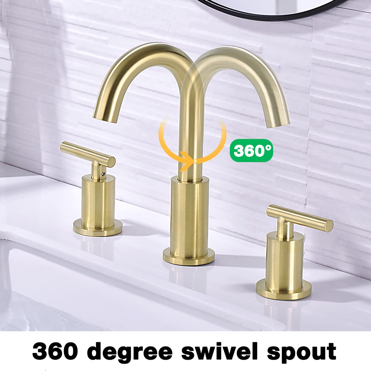 TRUSTMI 2 Handle 8 Inch Brass Bathroom Sink Faucet 3 Hole Widespread with Valve and cUPC Water Supply Hoses, with Overflow Pop Up Drain Assembly, Brushed Gold