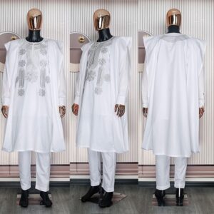 HD African Apparel Agbada Clothing Embroidery Dashiki Shirts and Pants African Men Outfits 3 Pieces, White L