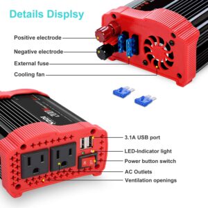 200W Car Power Inverter 12V DC to 110V AC Converter with 3.1 A Dual USB Quick Car Charger Adapter