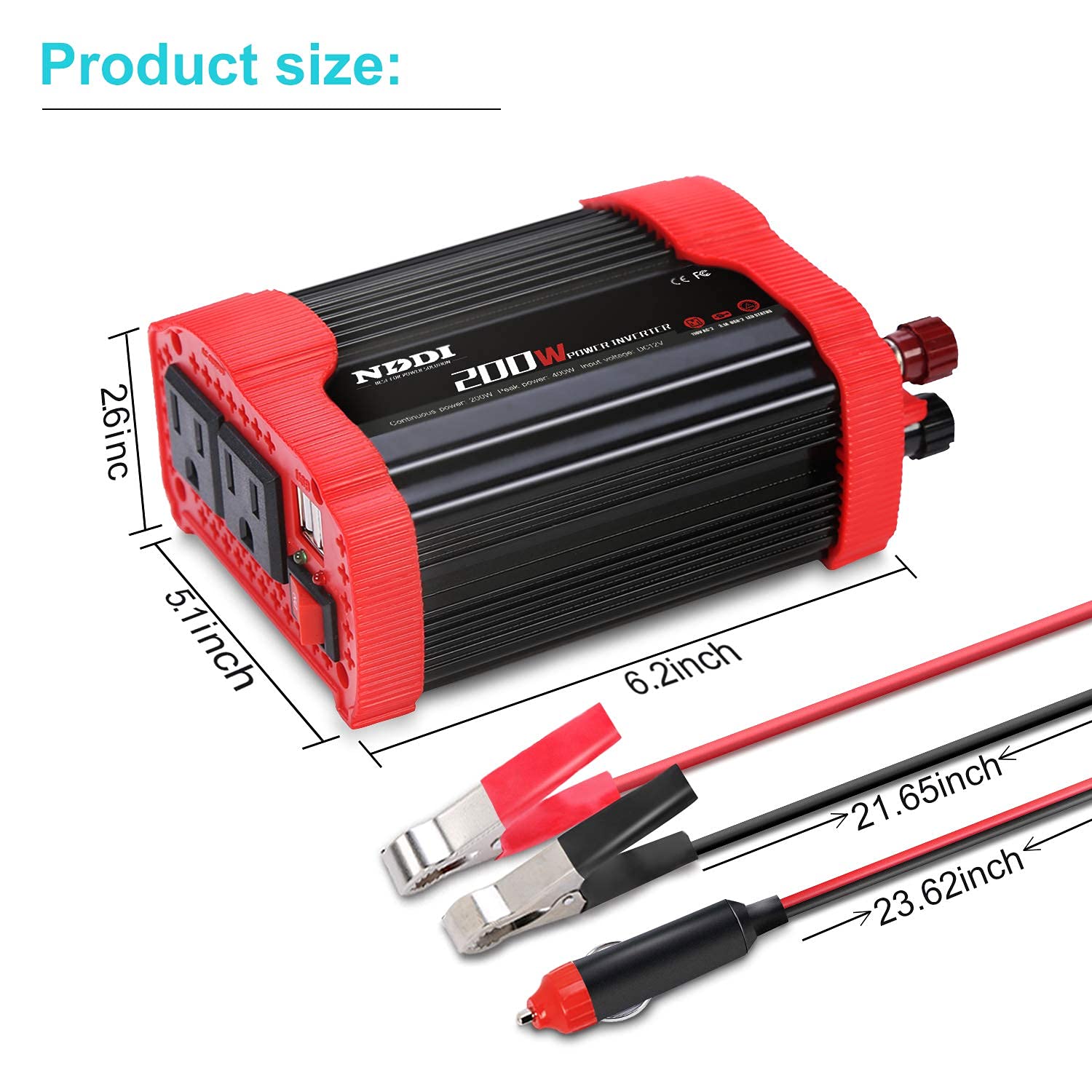 200W Car Power Inverter 12V DC to 110V AC Converter with 3.1 A Dual USB Quick Car Charger Adapter