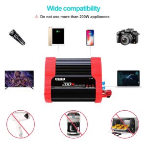 200W Car Power Inverter 12V DC to 110V AC Converter with 3.1 A Dual USB Quick Car Charger Adapter