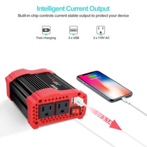 200W Car Power Inverter 12V DC to 110V AC Converter with 3.1 A Dual USB Quick Car Charger Adapter