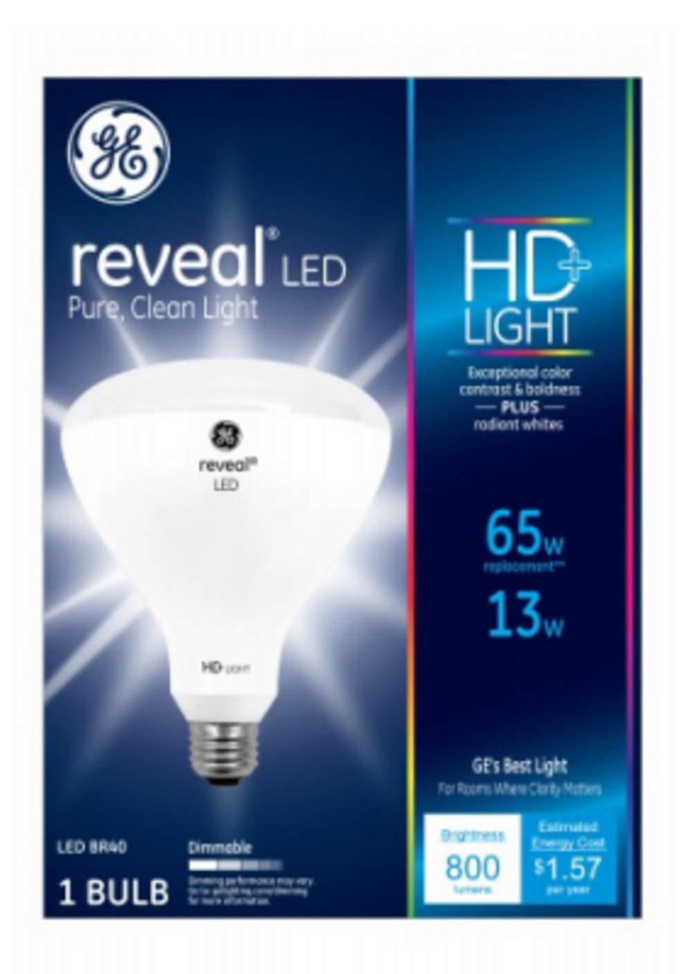 Ge Lighting 30696 Br40 Reveal Hd+ Led Light Bulb, 13 Watts