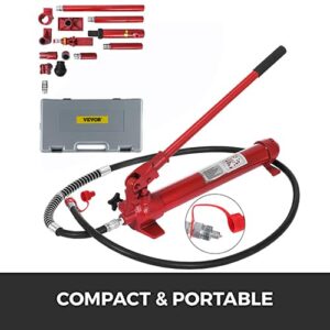 Vevor 10 Ton Porta Power Kit 1.4M (55.1 inch) Oil Hose Hydraulic Car Jack Ram Autobody Frame Repair Power Tools for Loadhandler Truck Bed Unloader Farm and Hydraulic Equipment Construction, Red