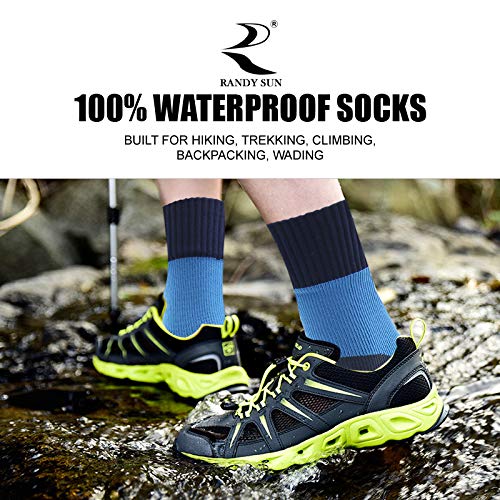 RANDY SUN Waterproof Outdoor Socks, Men's Stylish Hiking Camping Backing Ankle Crew Socks 1 Pair (Blue,Medium)