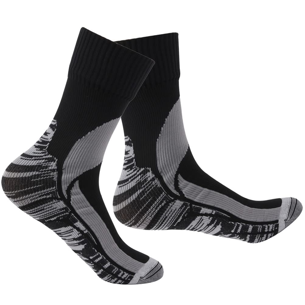 RANDY SUN Mid-Calf Waterproof Socks, Men's Hiking Trail Running Socks for Athletic Windproof Socks 1 Pair (Black&Gray,Large)